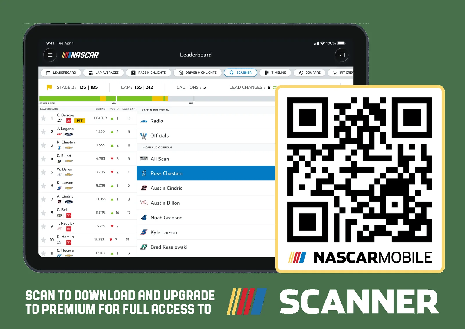 Official NASCAR Mobile Scanner and leaderboard interface
