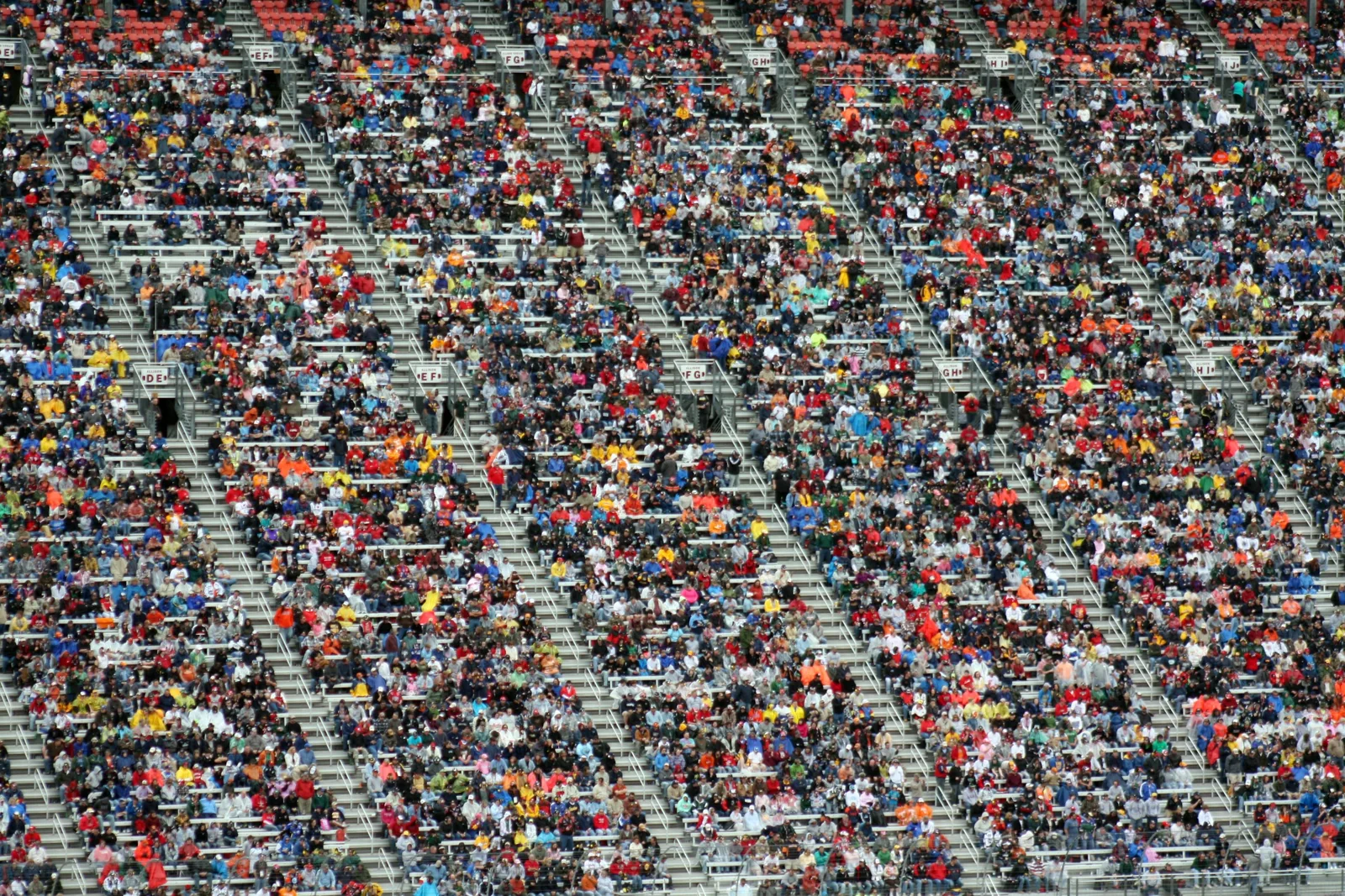 NASCAR fans seated in the grandstands at Bristol Motor Speedway