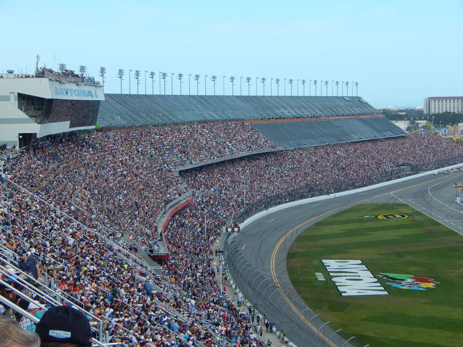 Crowded grandstands and the track at the 2015 Daytona 500
